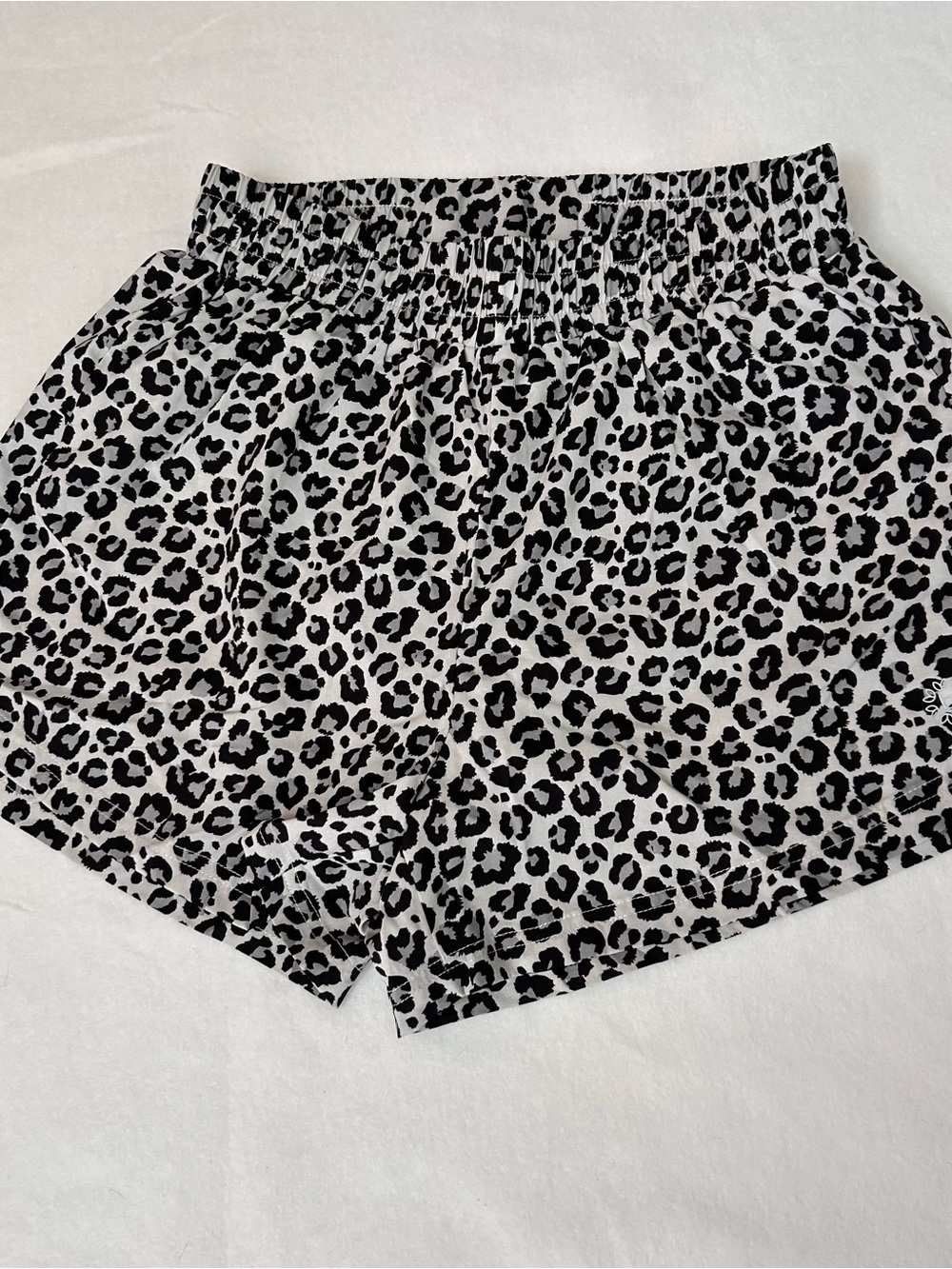 Babe Activewear White Leopard Print High-Waisted Running Shorts